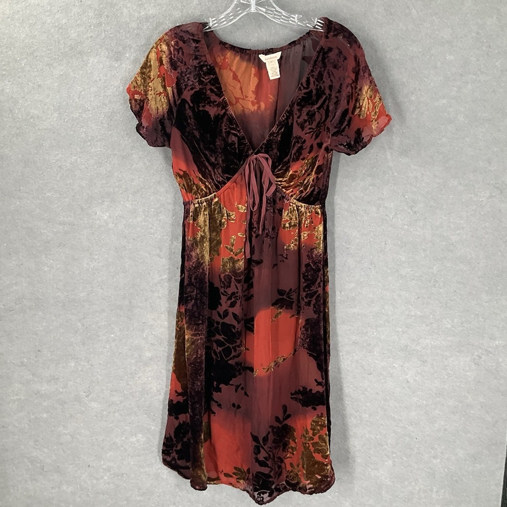 Sundance Dress Women XS Sunrise Orange Red Babydoll Burnout Velvet Whimsigoth